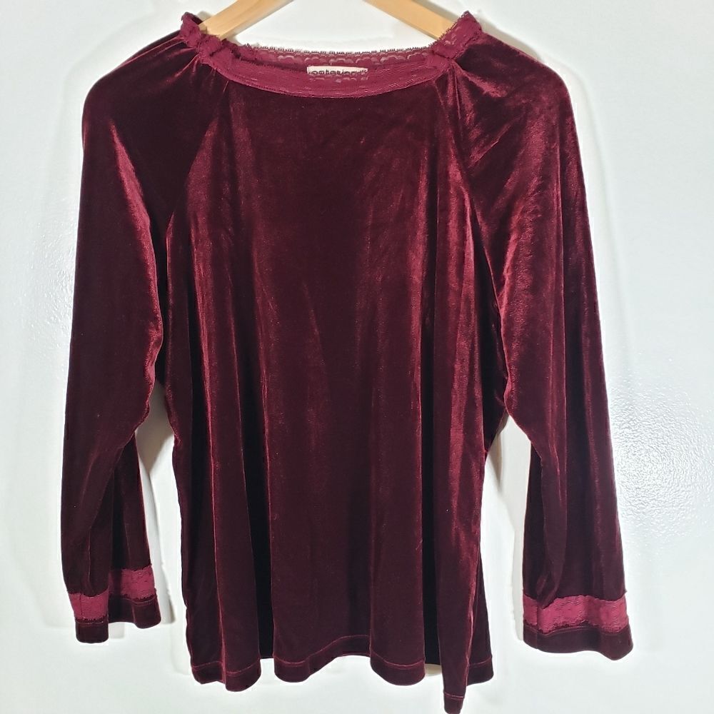 Notations Burgundy Red Velvet Long Sleeve 90s y2k 2000s Blouse Size L